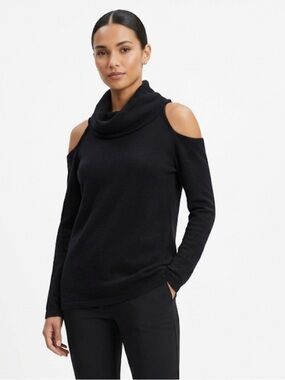 BUFFALO David Bitton Long Sleeve Shoulder Cut out Black Turtleneck Top‎